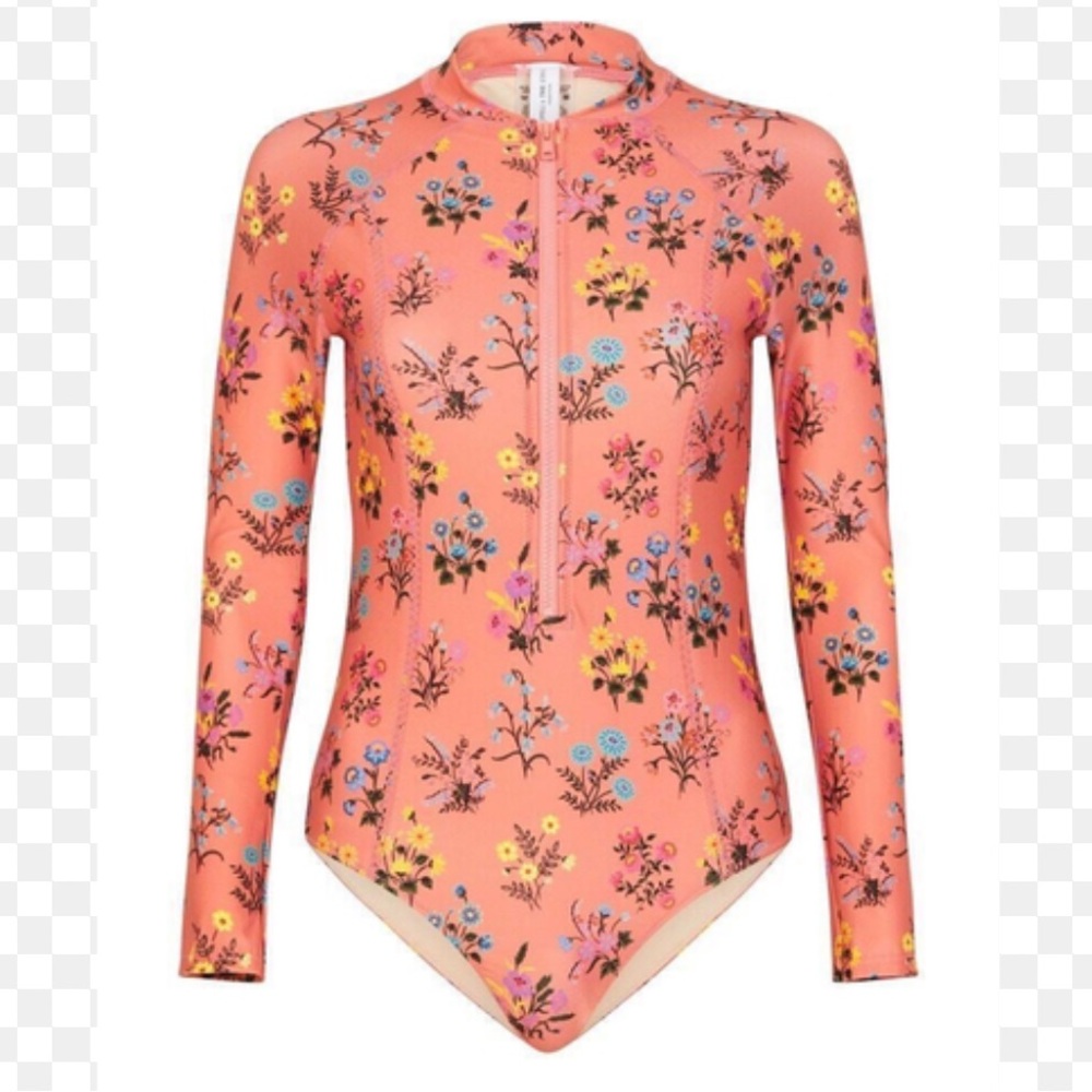 Spell Designs Posey Pink Floral Long Sleeve One Piece Bodysuit Rash Guard
